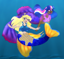 Size: 5813x5341 | Tagged: safe, artist:cubbybatdoodles, derpy hooves, twilight sparkle, mermaid, g4, absurd resolution, dark skin, female, mermaidized, rainbow ponies, species swap