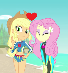 Size: 1010x1080 | Tagged: safe, edit, applejack, fluttershy, equestria girls, equestria girls specials, g4, my little pony equestria girls: better together, my little pony equestria girls: forgotten friendship, female, geode of fauna, geode of super strength, lesbian, magical geodes, ship:appleshy, shipping