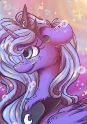 Size: 2302x3284 | Tagged: safe, artist:cutepencilcase, princess luna, alicorn, pony, g4, female, folded wings, freckles, grin, high res, mare, smiling, solo