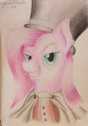 Size: 900x1285 | Tagged: safe, artist:turquoisethought, pinkie pie, earth pony, pony, g4, clothes, dr jekyll and mr hyde, female, hat, pinkamena diane pie, solo, top hat, traditional art