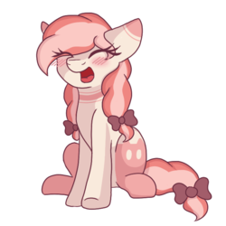Size: 650x650 | Tagged: safe, artist:adostume, oc, oc only, pony, blushing, bow, hair bow, simple background, smiling, solo, tail bow, transparent background
