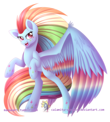Size: 1050x1166 | Tagged: safe, artist:calamity-studios, part of a set, rainbow dash, pegasus, pony, g4, alternate hairstyle, female, large wings, mare, open mouth, rainbow power, rearing, simple background, solo, transparent background, wings