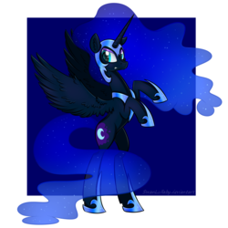 Size: 1000x1000 | Tagged: safe, artist:swanlullaby, nightmare moon, alicorn, pony, g4, ethereal mane, female, helmet, mare, rearing, solo, starry mane