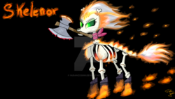 Size: 1024x576 | Tagged: safe, artist:susanzx2000, skellinore, pony, dungeons and discords, g4, the break up breakdown, bone, fire, ghost rider, skeleton, solo, watermark