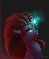 Size: 2200x2650 | Tagged: safe, artist:skitsroom, tempest shadow, pony, unicorn, g4, alternate hairstyle, broken horn, eye scar, female, high res, horn, mare, scar, solo
