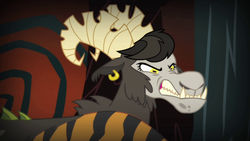 Size: 1280x720 | Tagged: safe, screencap, chimera sisters, chimera, goat, g4, somepony to watch over me, ear piercing, earring, jewelry, multiple heads, piercing, snarling, solo, three heads