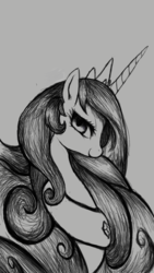 Size: 540x960 | Tagged: safe, alternate version, artist:colochenni, princess celestia, alicorn, pony, g4, bust, female, flower, gray background, grayscale, jewelry, looking at you, mare, monochrome, necklace, regalia, simple background, solo, tree