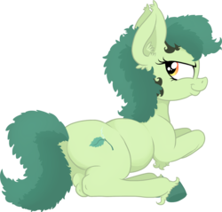 Size: 2318x2218 | Tagged: safe, artist:paskanaakka, derpibooru exclusive, oc, oc only, oc:bittergreen, earth pony, pony, colored hooves, ear fluff, female, high res, looking back, lying down, mare, simple background, smiling, smirk, solo, transparent background, unshorn fetlocks