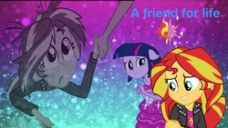 Size: 2048x1151 | Tagged: safe, artist:php77, editor:php77, sunset shimmer, twilight sparkle, equestria girls, g4, wallpaper