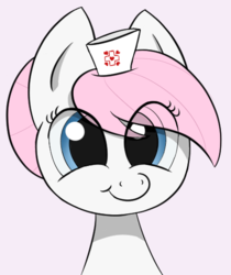 Size: 440x525 | Tagged: safe, artist:whiskeypanda, derpibooru exclusive, nurse redheart, earth pony, pony, g4, bust, female, hat, looking at you, mare, simple background, smiling, solo