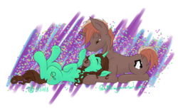 Size: 6400x4000 | Tagged: safe, artist:pencilmelody, oc, oc:pencil melody, oc:resonance chord, pony, unicorn, boop, couple, cuddling, cute, digital art, food, hooves, mellyres, music, prone, ship:mellyres, shipping, simple background, sprinkles, transparent background