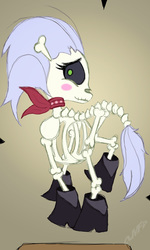 Size: 900x1500 | Tagged: safe, artist:miniferu, skellinore, skeleton pony, g4, the break up breakdown, bone, boots, female, looking at you, shoes, skeleton, smiling, solo