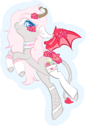 Size: 1335x1942 | Tagged: safe, artist:pastel-pony-princess, oc, oc only, oc:minxy bearheart, pony, succubus, choker, clothes, fishnet clothing, flower, flower in hair, heart eyes, horns, membranous wings, simple background, socks, solo, spaded tail, succupony, transparent background, wingding eyes