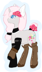 Size: 1213x2053 | Tagged: safe, artist:pastel-pony-princess, oc, oc only, oc:minxy bearheart, pony, succubus, boots, choker, flower, shoes, simple background, solo, succupony, transparent background