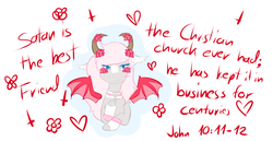 Size: 3576x1852 | Tagged: safe, artist:pastel-pony-princess, oc, oc only, oc:minxy bearheart, demon, succubus, book of john, flower, heart, inverted cross, succupony