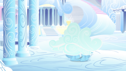 Size: 1440x810 | Tagged: safe, screencap, rainbow dash, pony, g4, tanks for the memories, cloud, cloudsdale, column, disguise