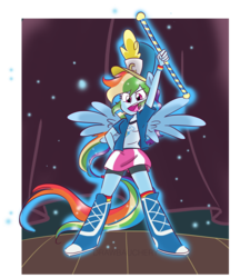 Size: 5062x5612 | Tagged: safe, artist:drawbauchery, rainbow dash, equestria girls, g4, my little pony equestria girls: friendship games, absurd resolution, baton, boots, chs rally song, clothes, compression shorts, cute, female, hat, ponied up, shirt, shoes, shorts, skirt, smiling, socks, solo, wings