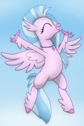 Size: 1280x1920 | Tagged: safe, artist:soctavia, silverstream, classical hippogriff, hippogriff, g4, cute, diastreamies, female, flying, happy, simple background, solo