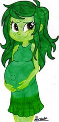 Size: 573x1194 | Tagged: safe, artist:krytenmarkgen-0, wallflower blush, equestria girls, g4, belly, big belly, cute, female, flowerbetes, happy, pregnant, pregnant equestria girls, signature, smiling, solo