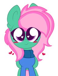 Size: 919x1200 | Tagged: safe, oc, oc only, oc:cherry cupcake, earth pony, pony, blushing, bust, clothes, happy, heart eyes, portrait, simple background, solo, sweater, white background, wingding eyes