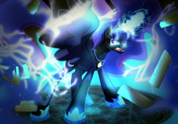 Size: 3600x2500 | Tagged: safe, artist:geraritydevillefort, nightmare moon, princess luna, alicorn, pony, g4, female, glowing horn, high res, horn, mare, nightmare luna, solo, transformation