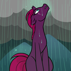 Size: 1866x1868 | Tagged: safe, artist:/d/non, tempest shadow, pony, g4, cloud, cloudy, eye scar, female, floppy ears, looking up, rain, scar, solo