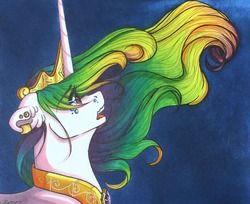 Size: 1280x1045 | Tagged: safe, alternate version, artist:nightmare-moons-throneroom, princess celestia, pony, g4, crying, ear fluff, ear piercing, earring, female, jewelry, mare, night, open mouth, piercing, regalia, solo, windswept mane