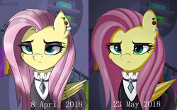 Size: 4106x2540 | Tagged: safe, artist:php97, fluttershy, pony, fake it 'til you make it, g4, cheek fluff, comparison, ear fluff, female, fluttergoth, progress, solo