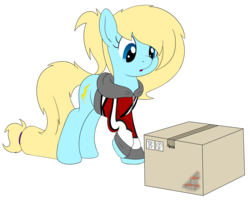 Size: 3500x2800 | Tagged: safe, artist:djdavid98, oc, oc only, oc:honey wound, pony, box, clothes, female, high res, mare, raised hoof, simple background, solo, transparent background, x-ray