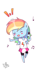 Size: 700x1200 | Tagged: safe, artist:stardarkmlp, rainbow dash, equestria girls, g4, blushing, chibi, clothes, compression shorts, cute, dashabetes, female, microphone, moe, music notes, shorts, simple background, singing, skirt, solo, transparent background