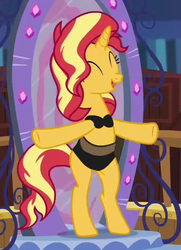Size: 487x671 | Tagged: safe, edit, edited screencap, screencap, sunset shimmer, equestria girls, equestria girls series, forgotten friendship, g4, bipedal, bra, clothes, cropped, female, panties, solo, underwear, underwear edit, we don't normally wear clothes