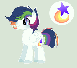 Size: 555x486 | Tagged: dead source, safe, artist:moon-rose-rosie, oc, oc only, oc:shooting star (bronyponyyy2340), pegasus, pony, deviantart green, magical lesbian spawn, male, offspring, parent:rainbow dash, parent:twilight sparkle, parents:twidash, simple background, solo, stallion