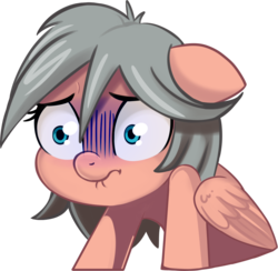 Size: 1094x1067 | Tagged: safe, artist:taneysha, oc, oc only, oc:gearsy septima, pegasus, pony, blue face, female, lip bite, mare, scared, shrunken pupils, simple background, solo, sticker, transparent background, wide eyes