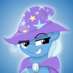 Size: 1000x1000 | Tagged: safe, artist:ljdamz1119, trixie, pony, unicorn, g4, cape, clothes, female, hat, mare, smiling, smug, solo, trixie's cape, trixie's hat