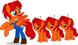 Size: 1528x890 | Tagged: safe, artist:logic-is-here, oc, oc:goldenfox, pegasus, pony, robot, chibi, male, mario, mini-me, overalls, simple background, stallion, super mario bros., transparent background