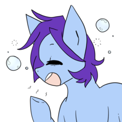 Size: 512x512 | Tagged: safe, artist:beffumsartworks, oc, oc only, oc:deli, pony, blue coat, bubble, colored, cute, emoticon, eyes closed, flat colors, male, open mouth, ponysona, purple mane, simple background, sleepy, solo, stallion, teeth, tired, transparent background, underhoof, yawn