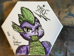 Size: 4032x3024 | Tagged: safe, artist:chiptunebrony, spike, dragon, g4, canvas, flutterthrash, gem, hexagon, name, older, older spike, scales, signature, style emulation, teenage spike, teenaged dragon, teenager, traditional art