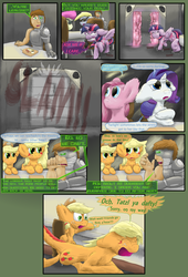 Size: 2160x3168 | Tagged: safe, artist:firefanatic, applejack, bon bon, derpy hooves, pinkie pie, sweetie drops, twilight sparkle, oc, alicorn, cyborg, human, monster pony, original species, tatzlpony, comic:agents of hoo-men, g4, angry, clothes, comic, dialogue, fluffy, high res, pinkamena diane pie, sound effects, species swap, stomping, suit, tatzljack, twilight sparkle (alicorn), what is hoo-man