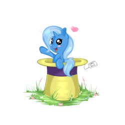 Size: 3000x3000 | Tagged: safe, artist:saralien, trixie, pony, unicorn, g4, blush sticker, blushing, cute, diatrixes, female, filly, floating heart, hat, heart, high res, simple background, white background