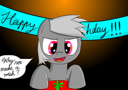 Size: 3508x2480 | Tagged: safe, artist:twinblade edge, oc, oc only, oc:twinblade edge, pony, birthday, birthday gift, gift giving, gift wrapped, high res, present, solo