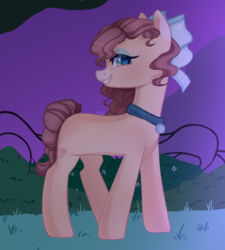 Size: 898x1000 | Tagged: safe, artist:harusocoma, oc, oc only, oc:party night, earth pony, pony, bedroom eyes, cutie mark, female, grass, looking at you, mare, smiling, solo