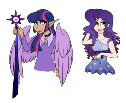 Size: 1046x858 | Tagged: safe, artist:saphi-boo, rarity, twilight sparkle, alicorn, human, g4, elf ears, humanized, simple background, transparent background, twilight sparkle (alicorn)