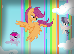 Size: 2272x1656 | Tagged: safe, artist:uly2007, scootaloo, pegasus, pony, g4, cloudsdale, colt, female, filly, flying, male, rainbow waterfall, scootaloo can fly