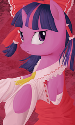 Size: 1024x1707 | Tagged: safe, artist:nikosh14, twilight sparkle, pony, unicorn, g4, clothes, cosplay, costume, crossover, female, hakurei reimu, looking at you, mare, touhou