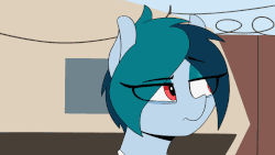 Size: 800x450 | Tagged: safe, artist:shinodage, oc, oc only, oc:delta vee, pony, animated, annoyed, aside glance, eye clipping through hair, eyeroll, eyeshadow, female, floppy ears, frame by frame, frown, gif, glare, gritted teeth, mare, solo, trailer, unamused