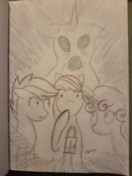 Size: 4032x3024 | Tagged: safe, artist:dyonys, apple bloom, scootaloo, sweetie belle, ghost, g4, creepy, cutie mark crusaders, lantern, traditional art