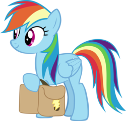 Size: 911x877 | Tagged: safe, alternate version, artist:frownfactory, rainbow dash, pegasus, pony, g4, top bolt, cute, dashabetes, female, mare, saddle bag, simple background, smiling, solo, transparent background, vector, wings