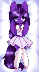 Size: 3838x7015 | Tagged: safe, artist:majo-shoujo, oc, oc only, oc:nova aurora, unicorn, anthro, unguligrade anthro, body pillow, body pillow design, clothes, cute, female, horn, mare, mary janes, midriff, moe, ocbetes, pleated skirt, shoes, skirt, socks, solo, stockings, thigh highs, zettai ryouiki