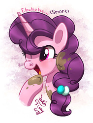 Size: 905x1200 | Tagged: safe, artist:joakaha, sugar belle, pony, unicorn, g4, the break up breakdown, cute, descriptive noise, female, giggling, mare, mud, snorting, solo, sugarbetes, wrinkle nose cutie face