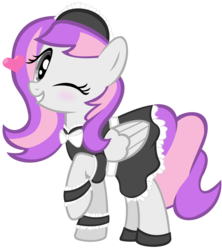 Size: 2214x2492 | Tagged: artist needed, source needed, safe, oc, oc only, oc:amethyst lullaby, pegasus, pony, clothes, costume, female, heart, high res, maid, mare, one eye closed, simple background, solo, transparent background, wink
